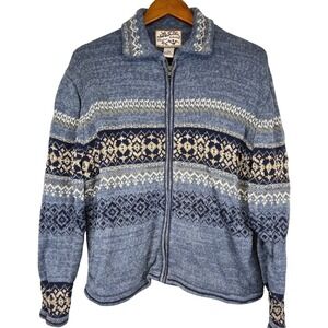 Heirloom Collectibles Womens XL Blue Fair‎ Isle Full Zip Cardigan Sweater